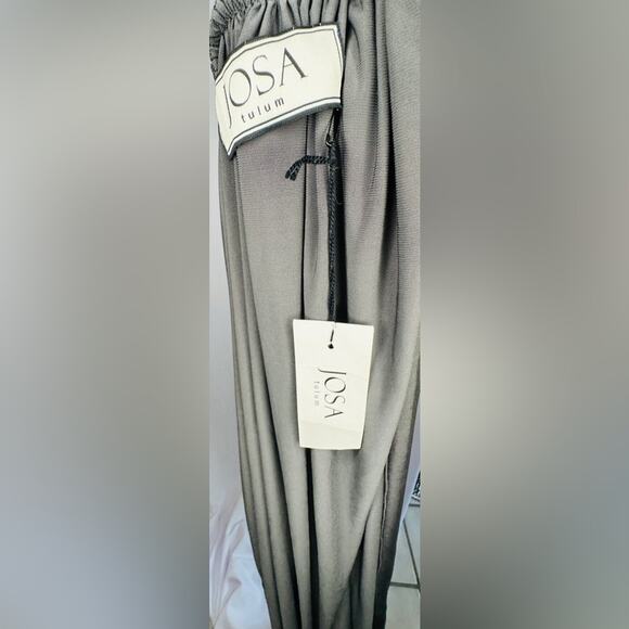 NWT Josa Tulum Cata Maxi Goddess Tie Low Halter Dress – Warm Grey (One Size) - Picture 9 of 10